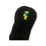 Yellow Bear Patch on Black Sherpa Fleece Headcover