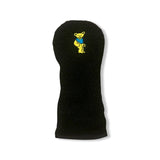 Yellow Bear Patch on Black Sherpa Fleece Headcover