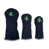 Green Bear Patch Sherpa Fleece Headcover (Navy)