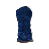 Navy Headcover w/Brown Leather Trim Sherpa Fleece Headcover